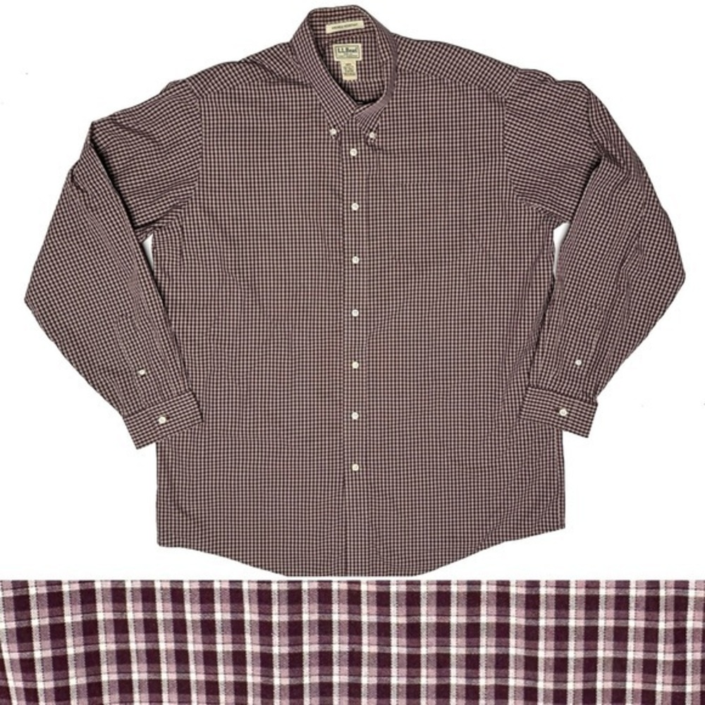 L.L. Bean Men’s XL Tall Wrinkle Resistant Purple Plaid Button Down Top
